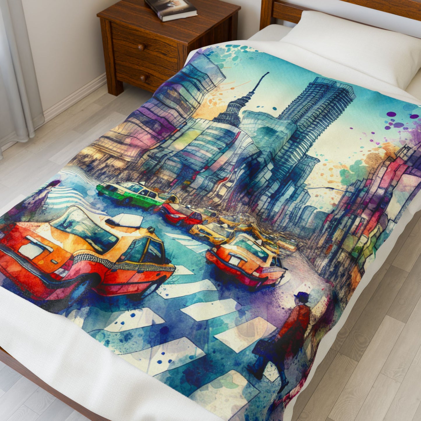 City Crossing in Watercolors - Plush Blanket