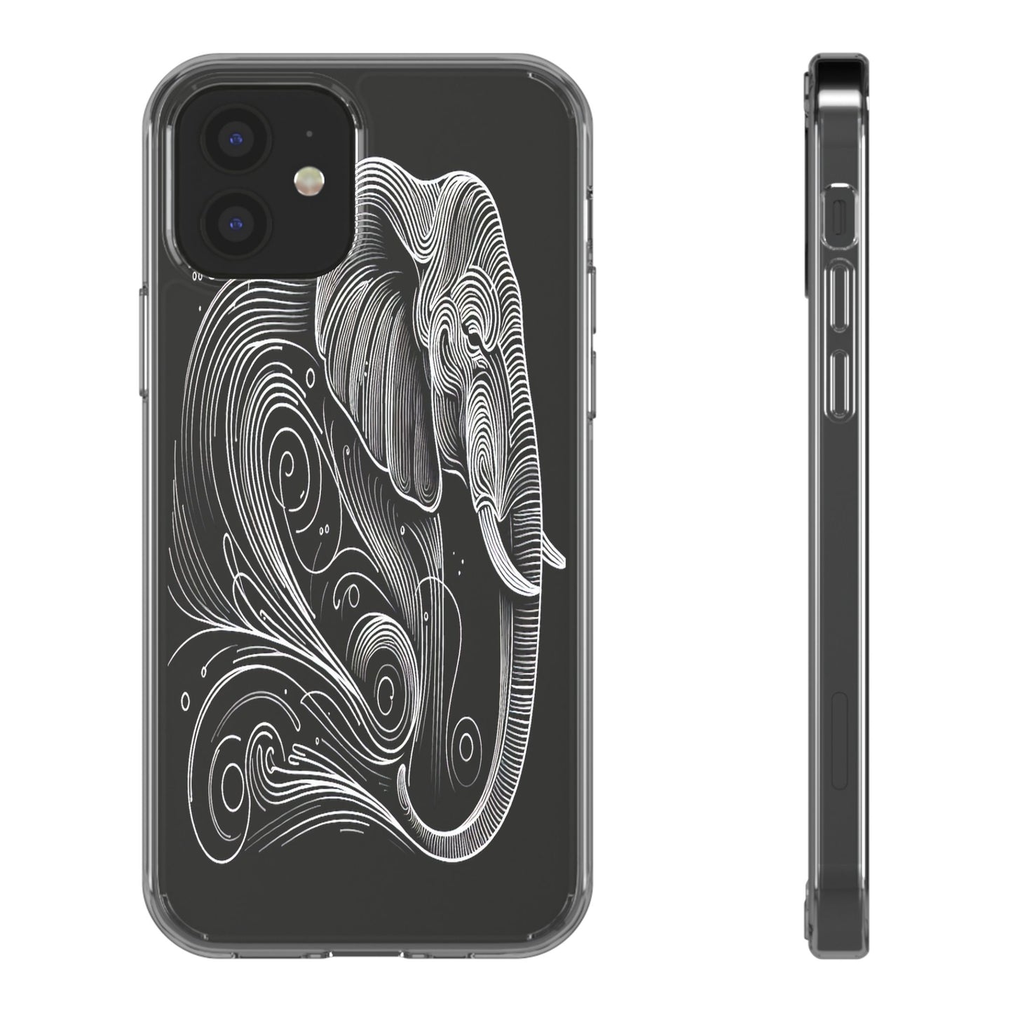 Transparent Elephant in Flowing Lines Iphone Case Compatible With Iphone 16 15 14 - Clear Phone Cover