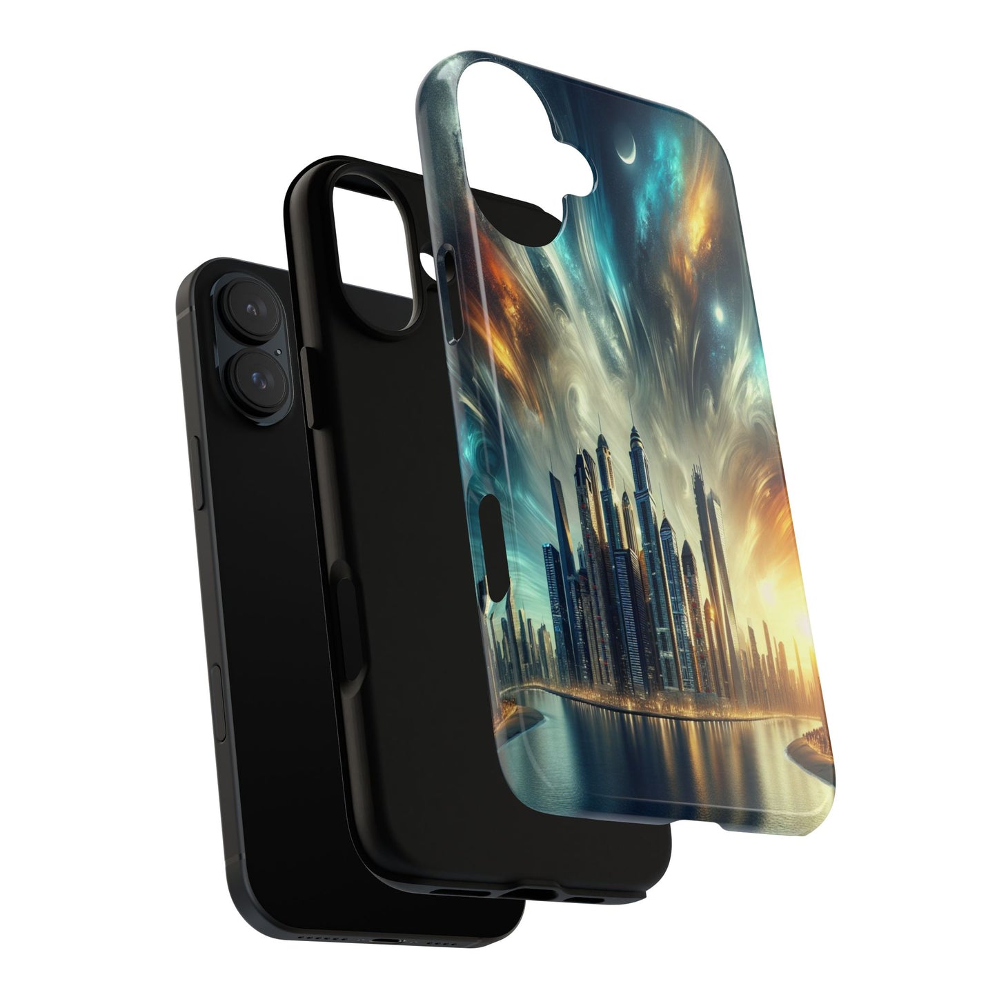 Cityscape under Celestial Tapestry - Phone Case
