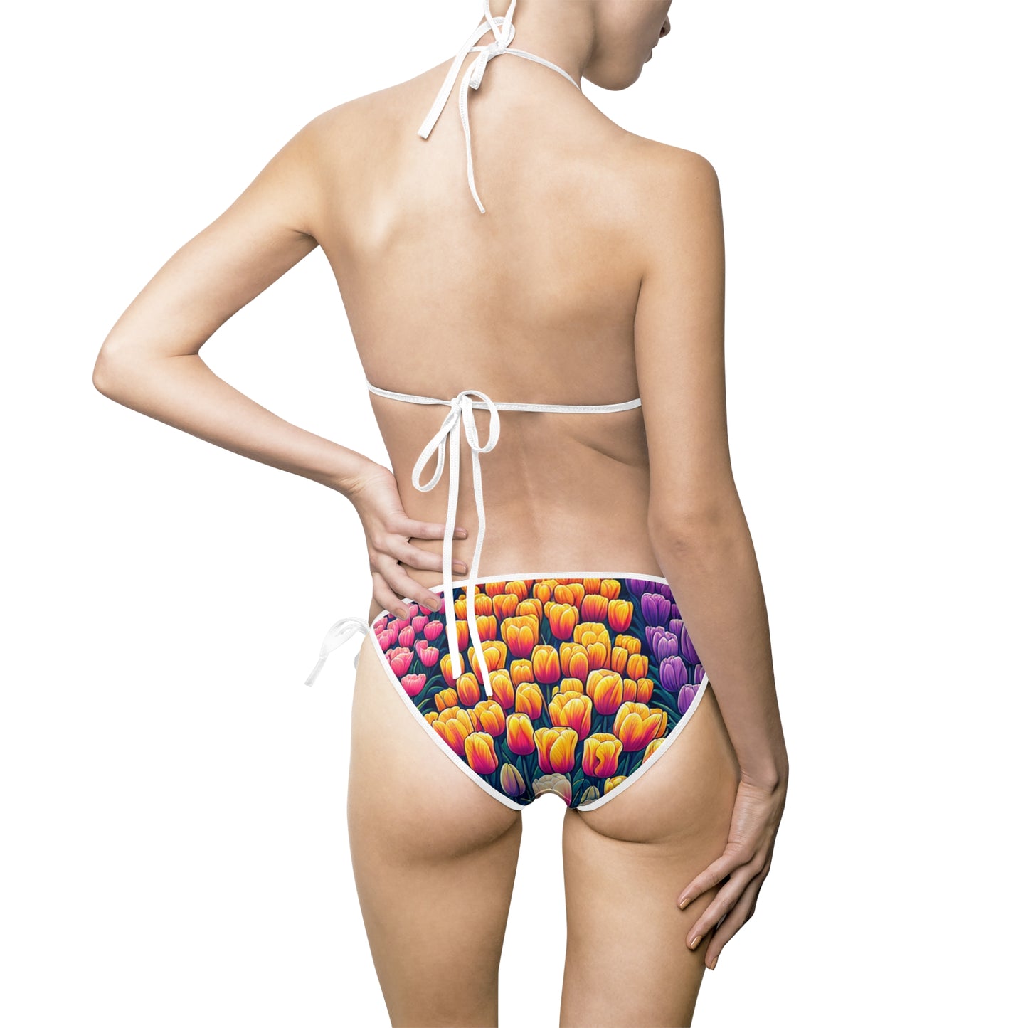 Women's Multicolored Tulip Fields in Spring Bikini Swimsuit