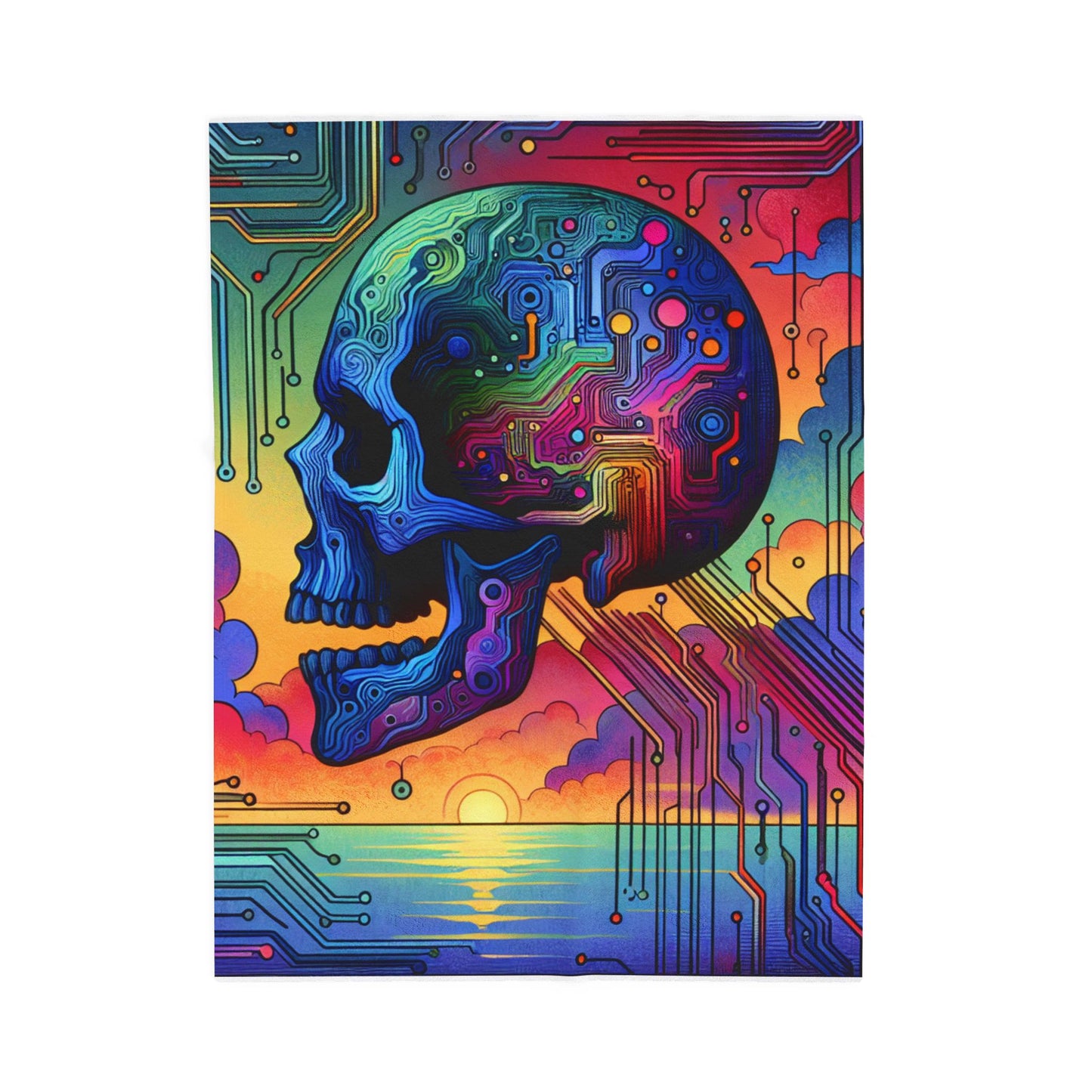 Technological Fusion Skull - Plush Blanket