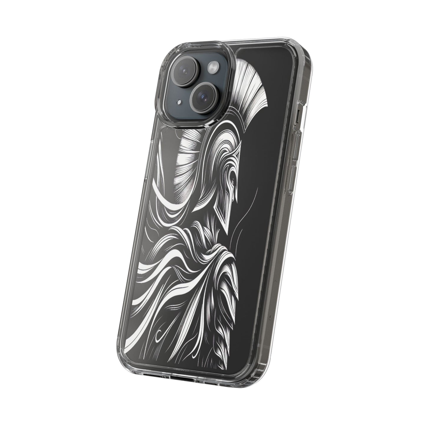 Transparent Helmeted Sentinel in Monochrome Motion Iphone Case Compatible With Iphone 16 15 14 - Clear Phone Cover