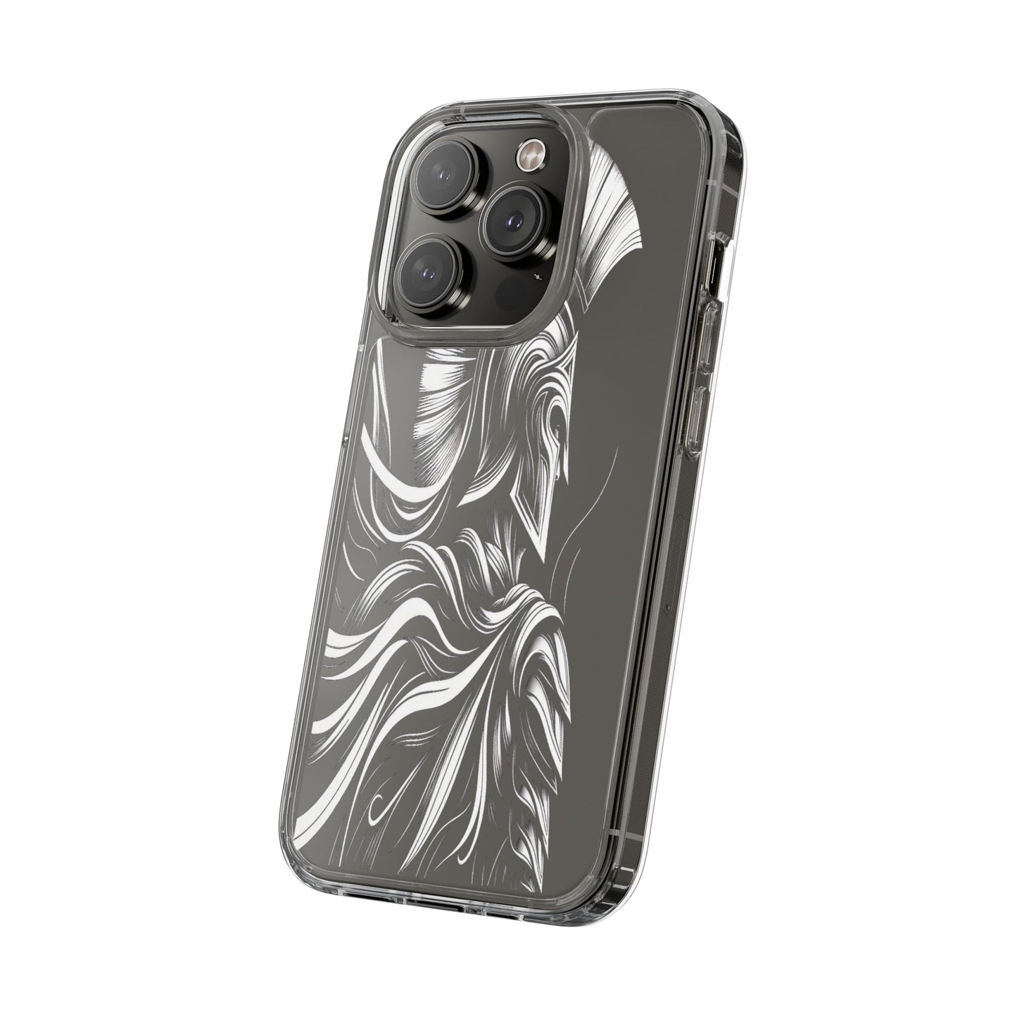Transparent Helmeted Sentinel in Monochrome Motion Iphone Case Compatible With Iphone 16 15 14 - Clear Phone Cover