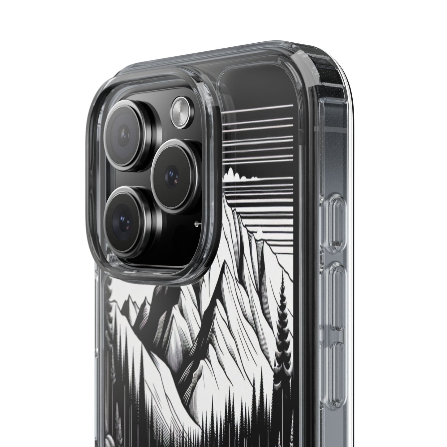 Transparent Majestic Landscape in Black and White Iphone Case Compatible With Iphone 16 15 14 - Clear Phone Cover