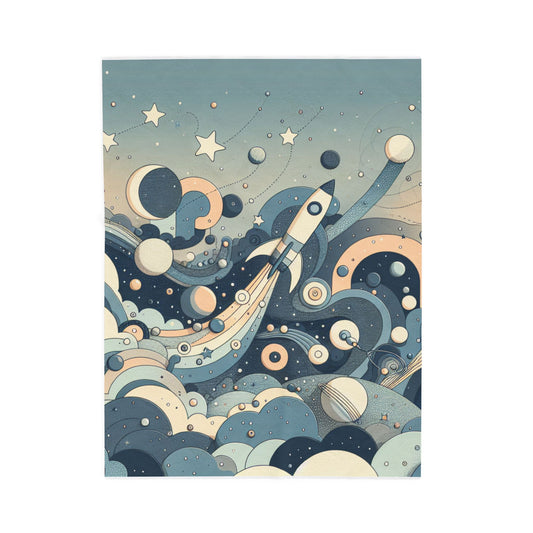 Rocket's Voyage Through Cosmic Seas - Plush Blanket