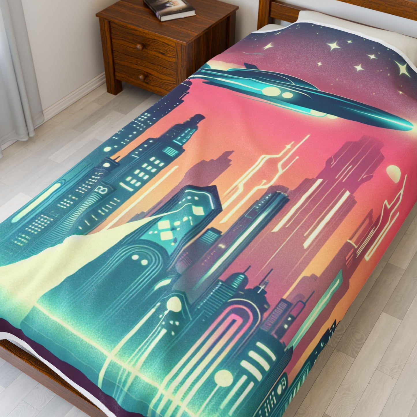 Futuristic Skyline Scene - Plush Blanket