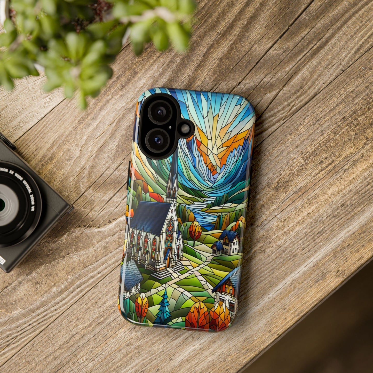 Stained Glass Countryside Scene - Phone Case
