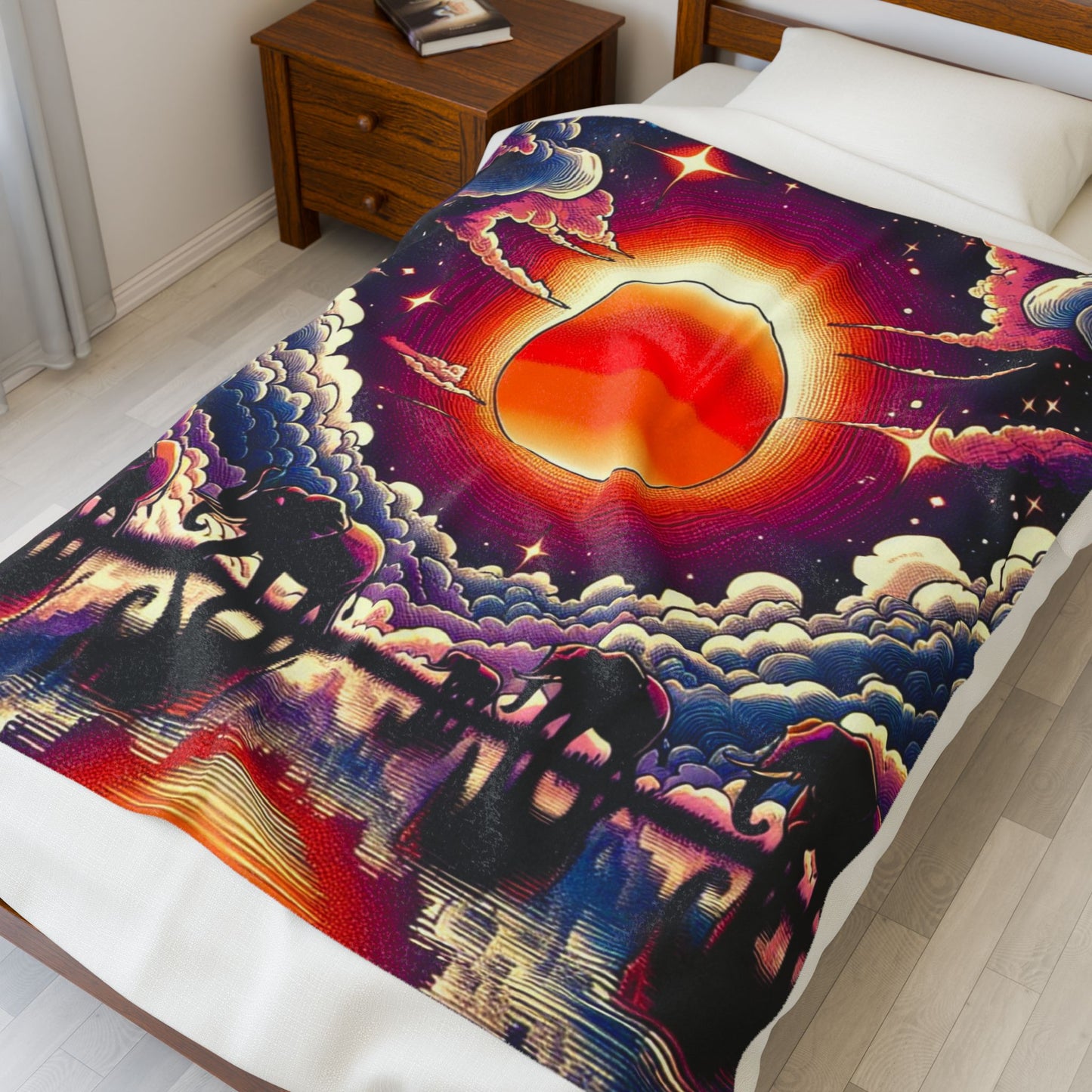 Elephant Odyssey Under Celestial Sphere - Plush Blanket
