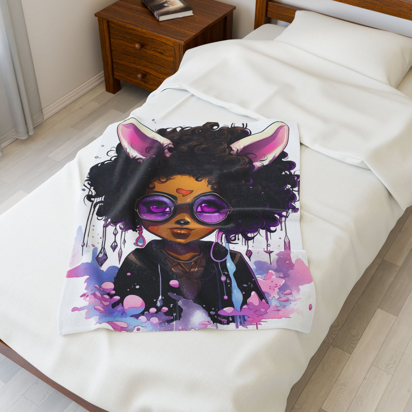 Stylish Melanin Rabbit-Eared Dreamer- Plush Blanket