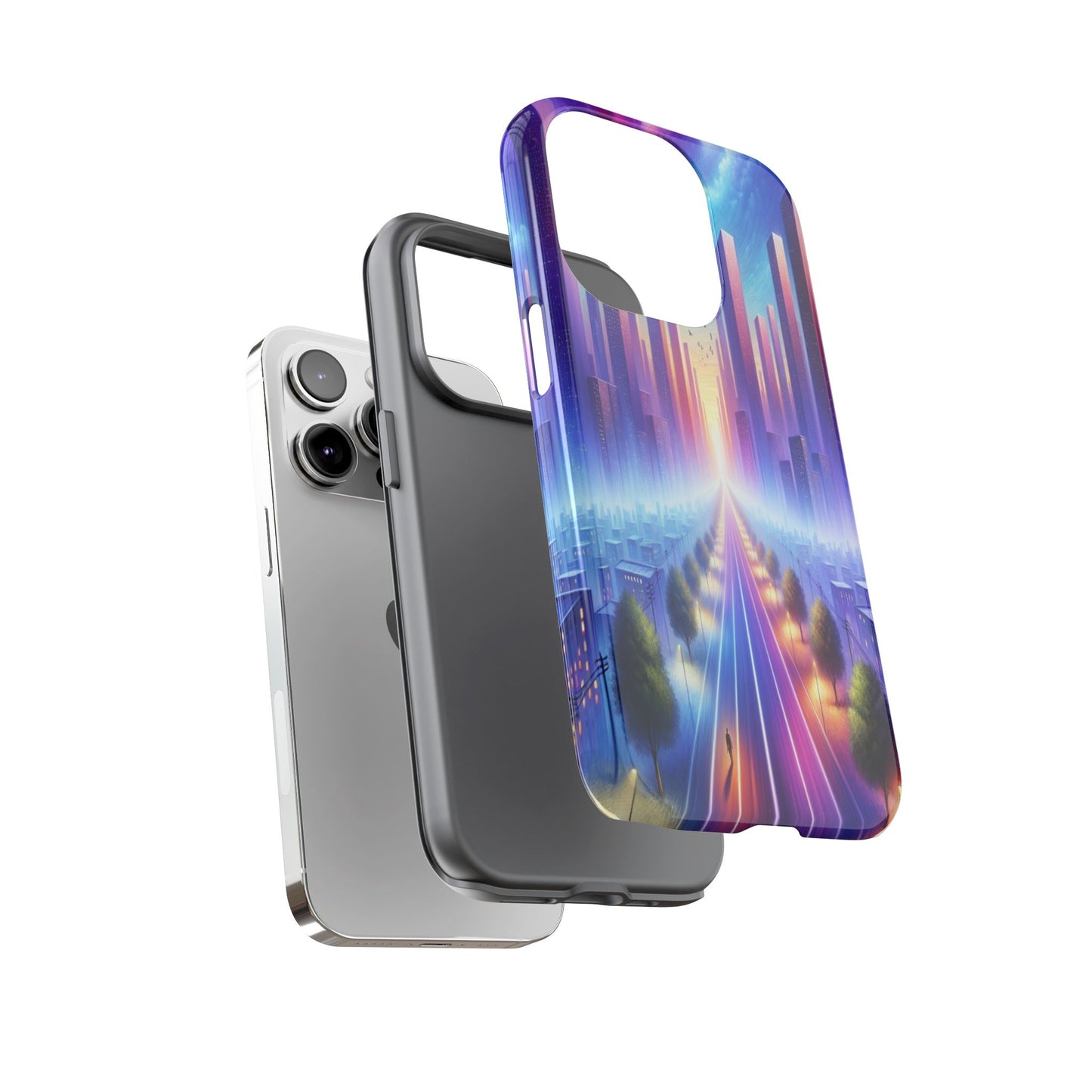 Journey into the Luminous Cityscape - Phone Case