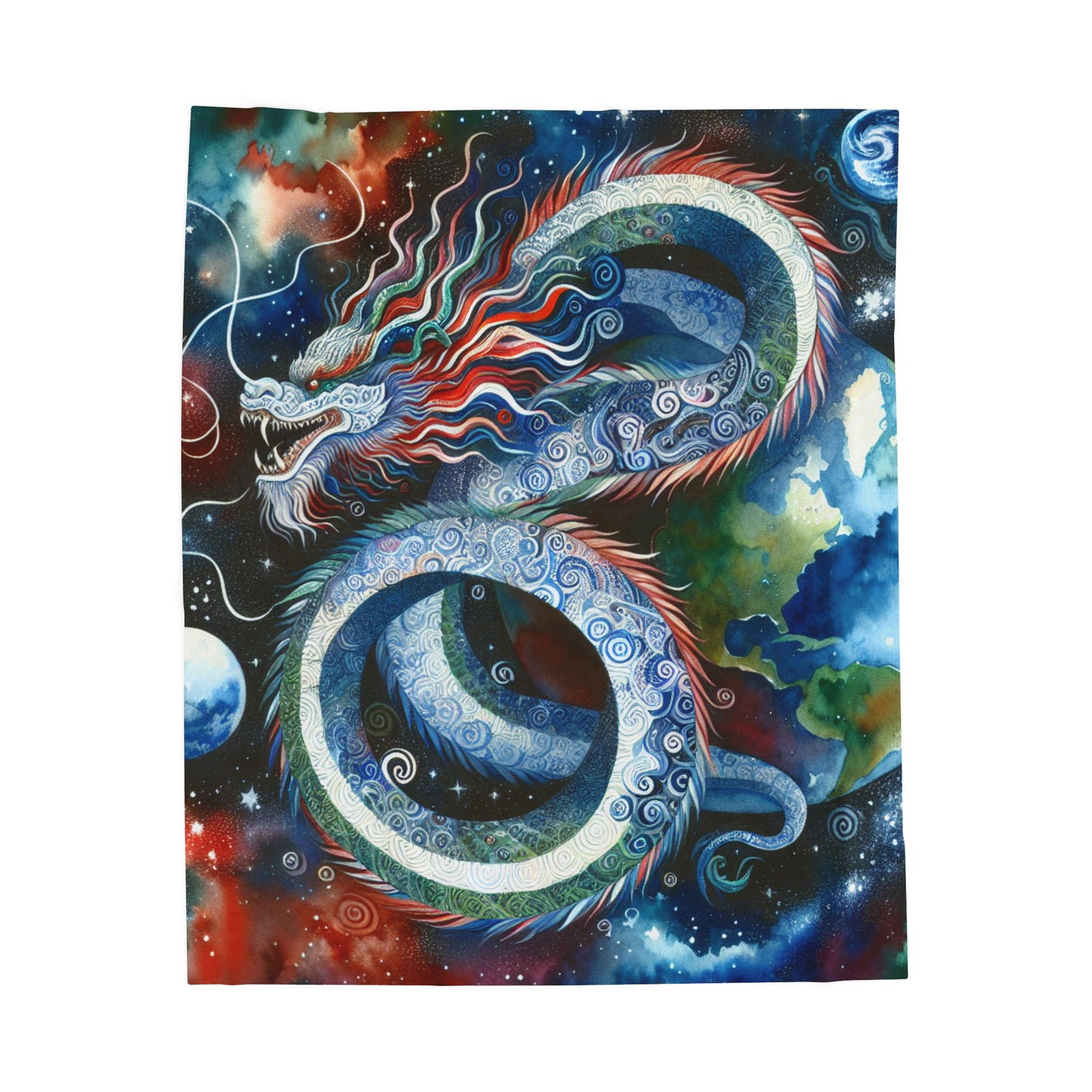 Celestial Dragon's Journey Through Space - Plush Blanket