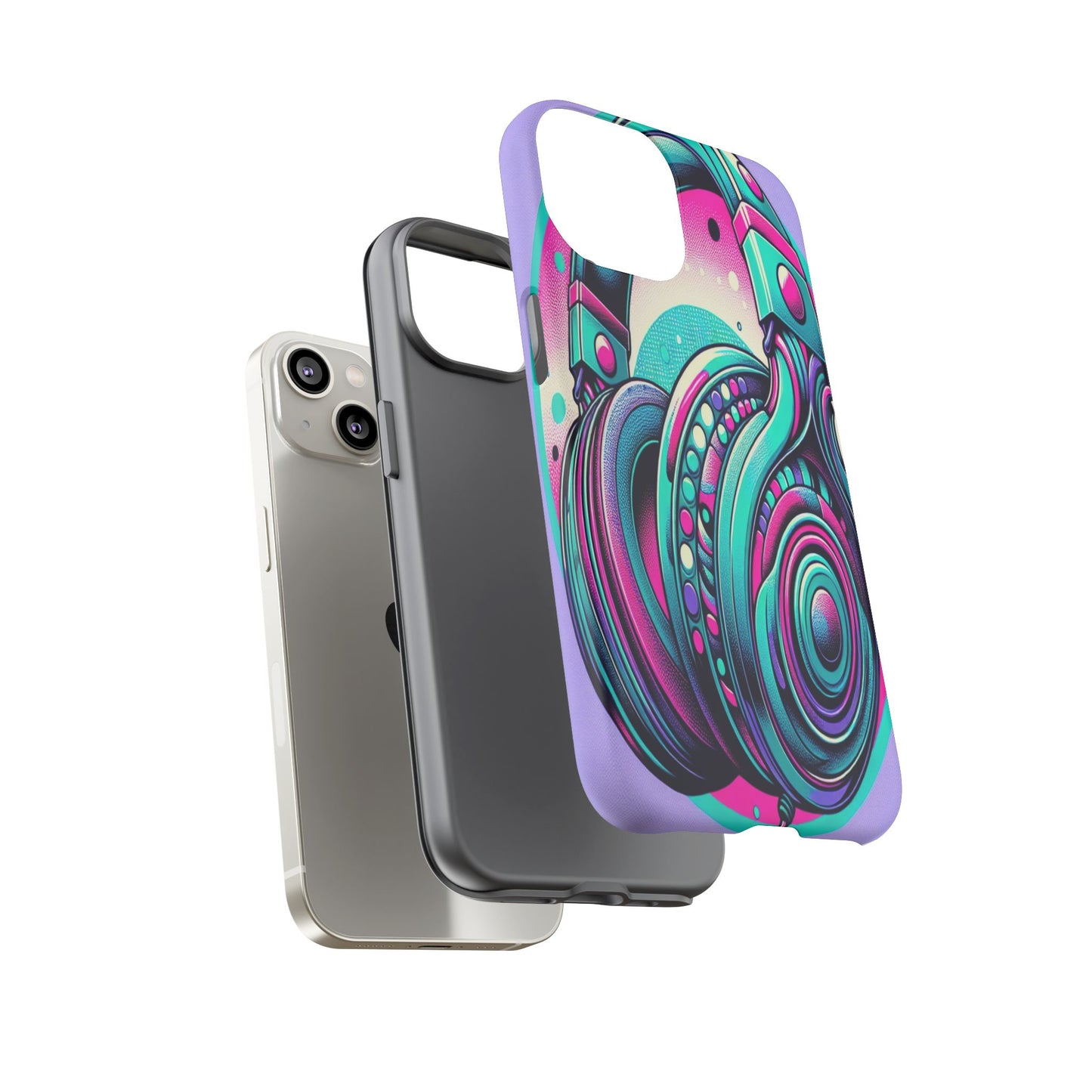 Custom ProtectiveHeadphone Vibes in Electric ColorsIphone Case Compatible With Iphone 16 15 14 - Phone Cover