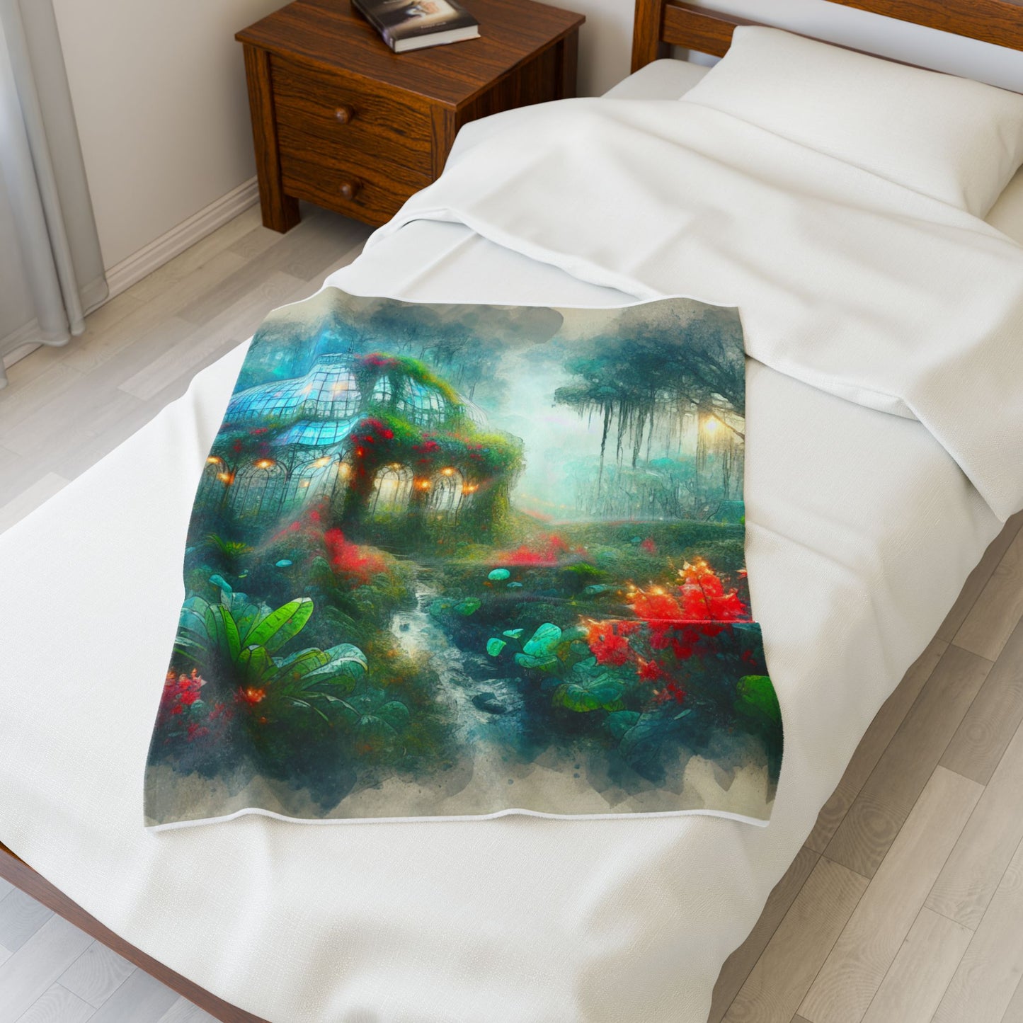 Botanical Haven in Misty Glade- Plush Blanket