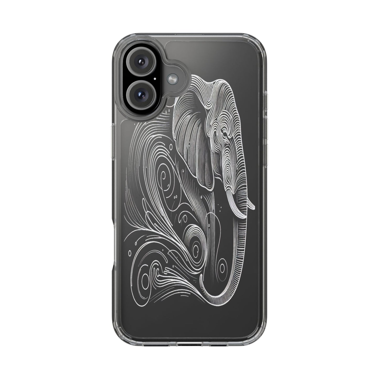 Transparent Elephant in Flowing Lines Iphone Case Compatible With Iphone 16 15 14 - Clear Phone Cover