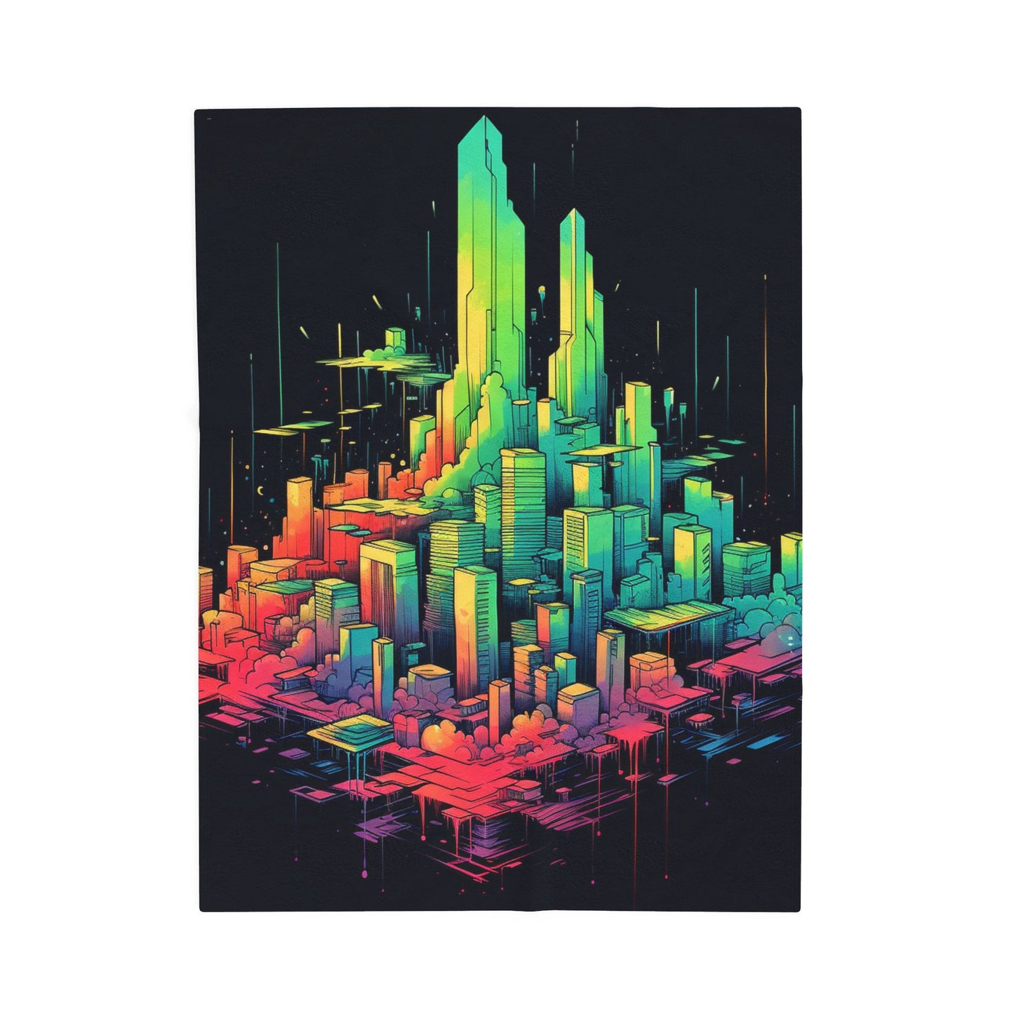Neon Metropolis Dreamscape- Plush Blanket
