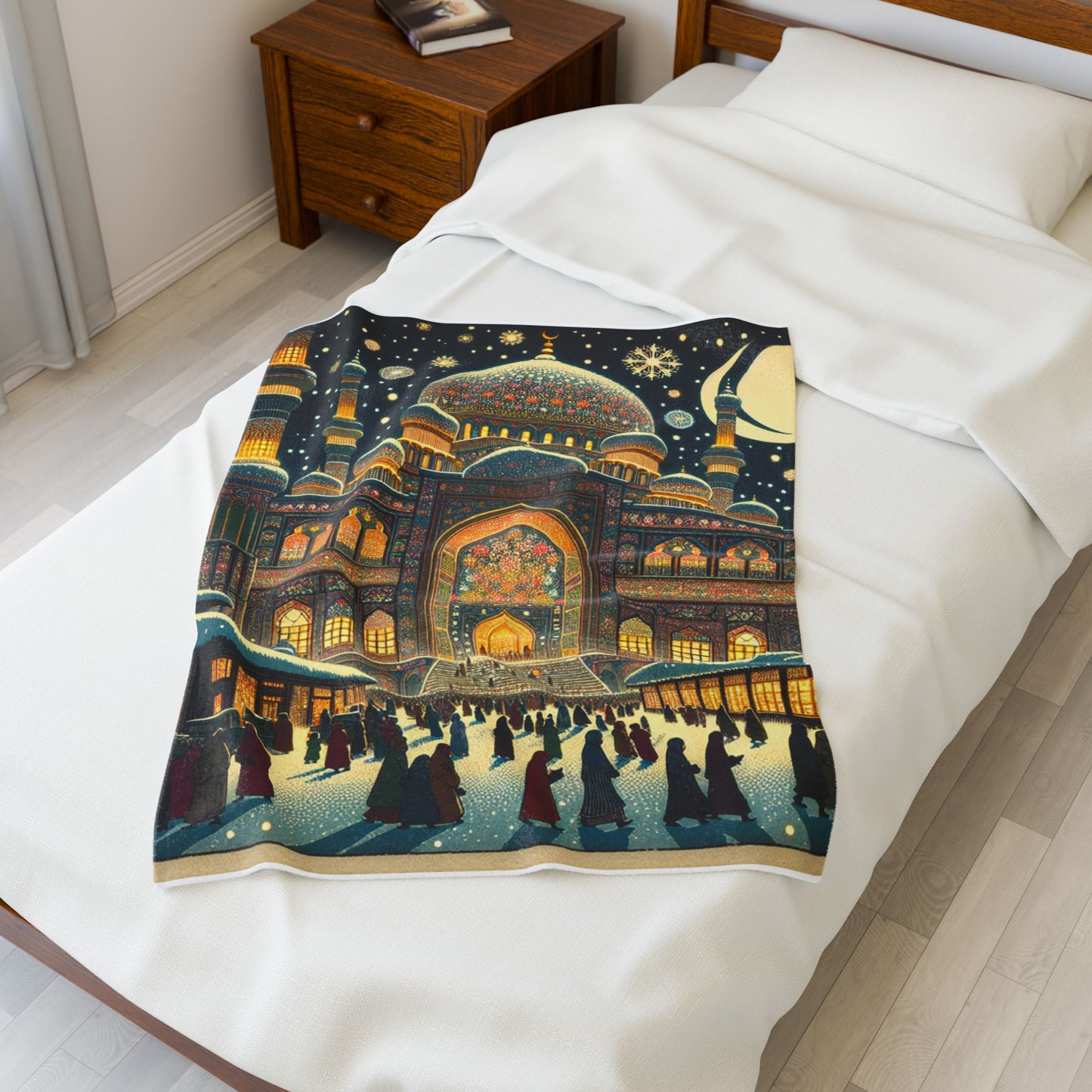 Snowy Night at the Grand Mosque - Plush Blanket