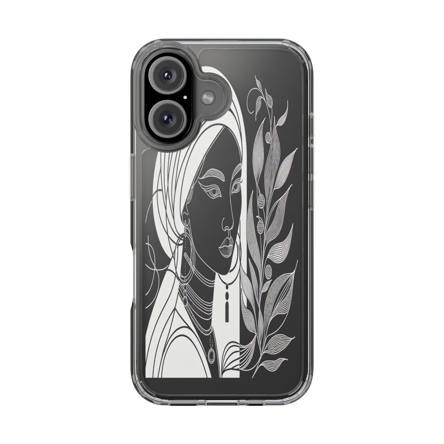 Transparent Mystical Portrait in Lines Iphone Case Compatible With Iphone 16 15 14 - Clear Phone Cover