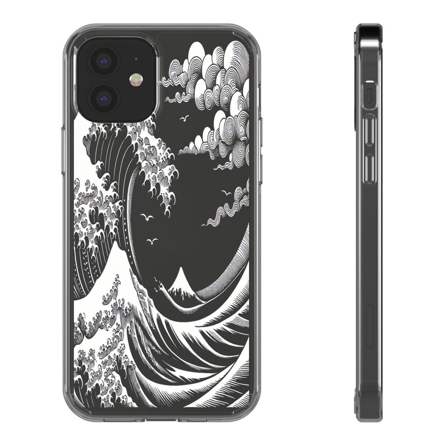 Transparent Waves and Mountains Iphone Case Compatible With Iphone 16 15 14 - Clear Phone Cover