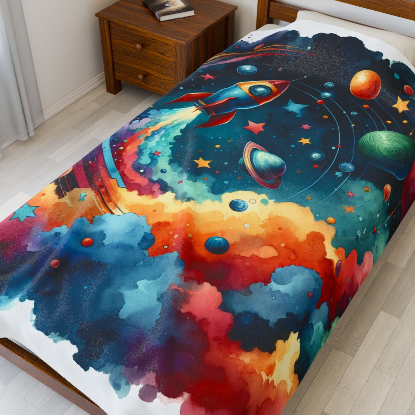 Rocket Beyond the Nebula - Plush Blanket