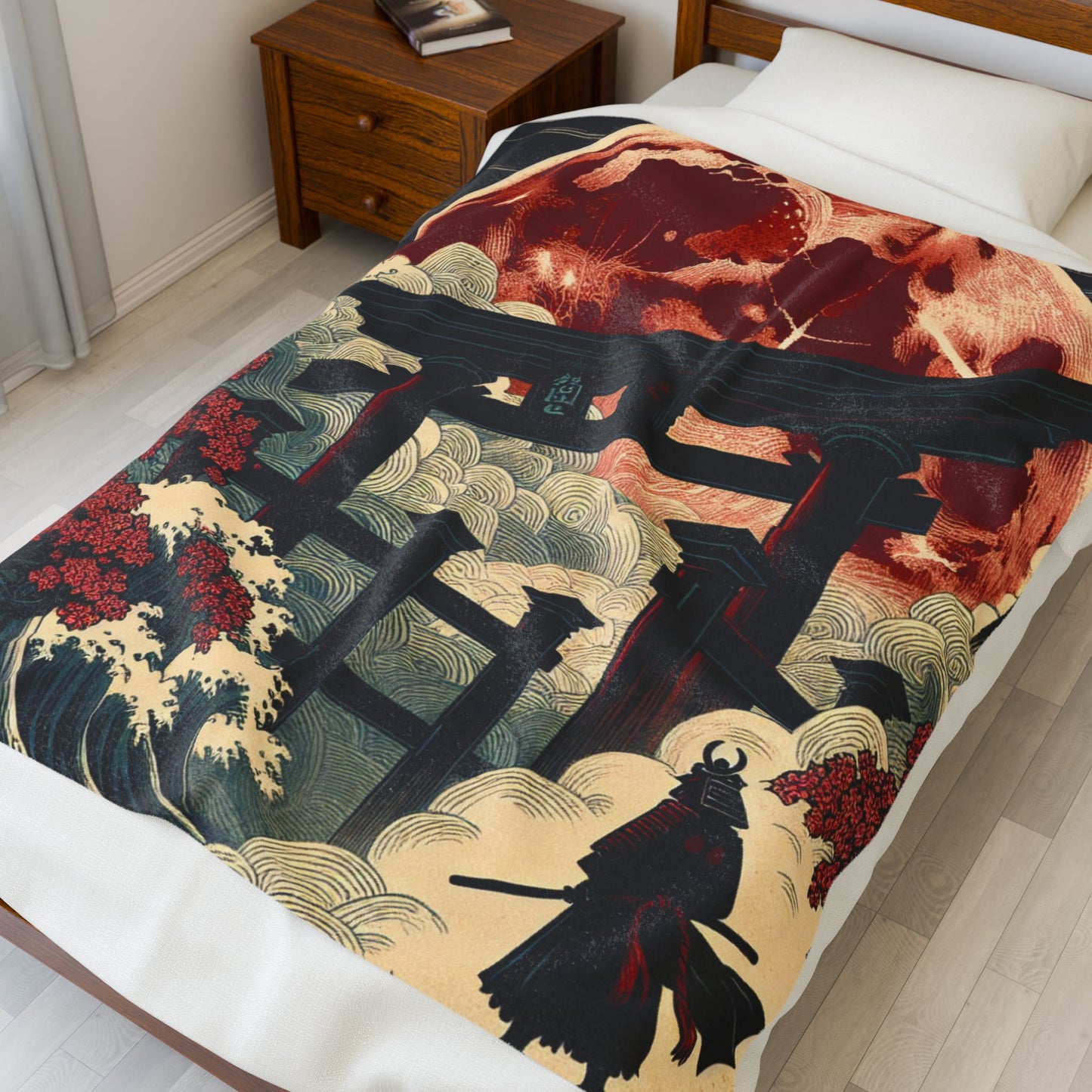 Samurai under the Vast Moon - Plush Blanket