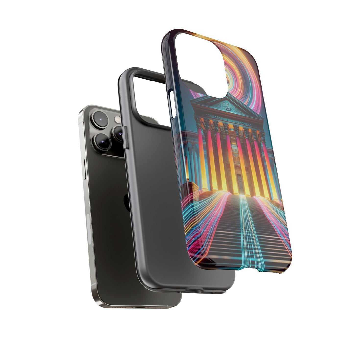 Illuminated Landmark with Colorful Trails - Phone Case