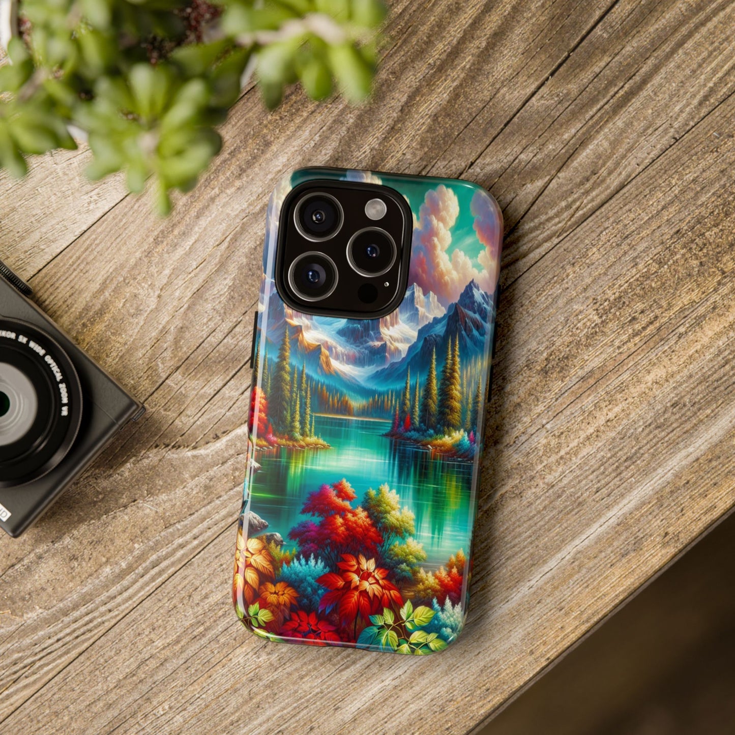 Colorful Mountain Lake Scene - Phone Case