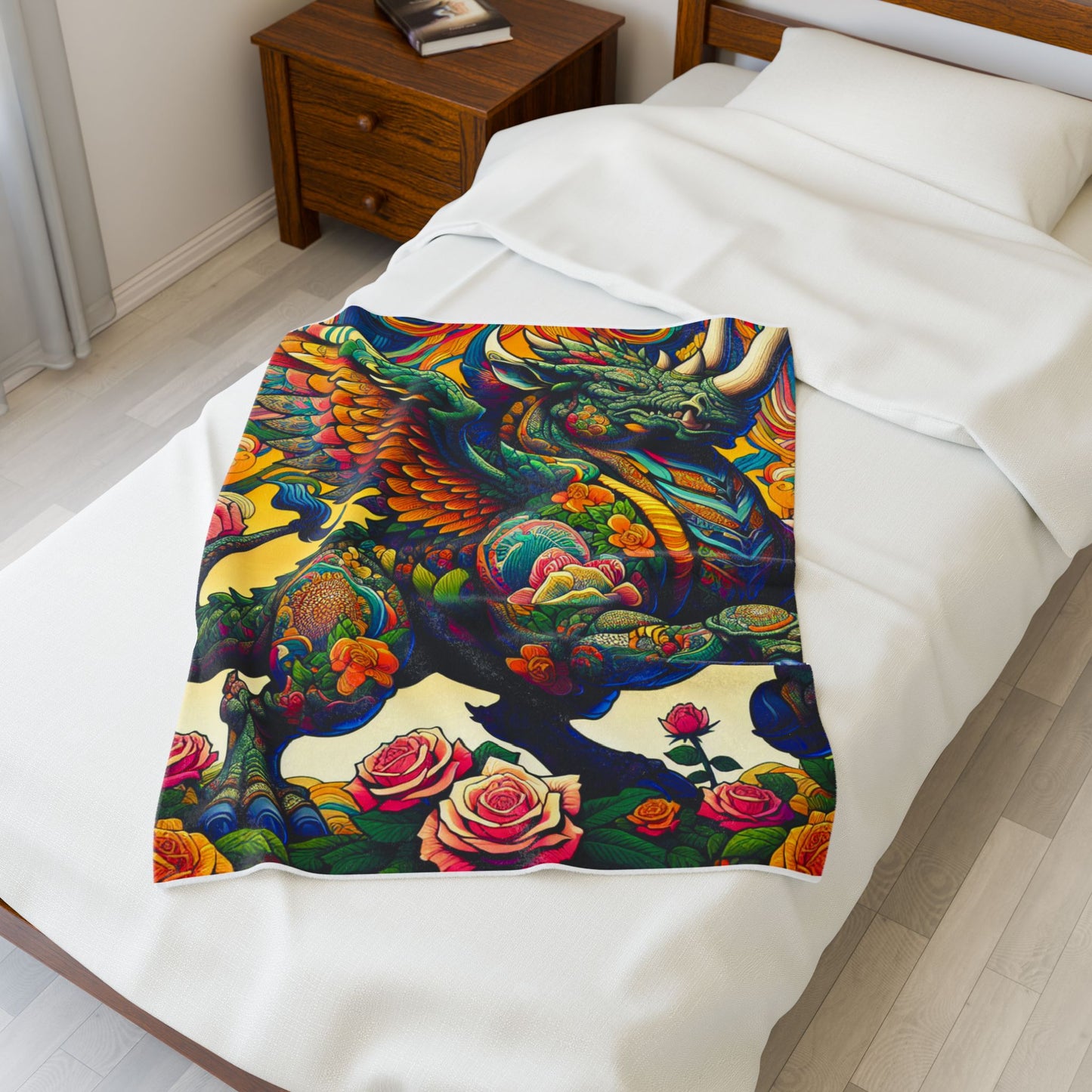 Winged Guardian in Blooming Splendor - Plush Blanket