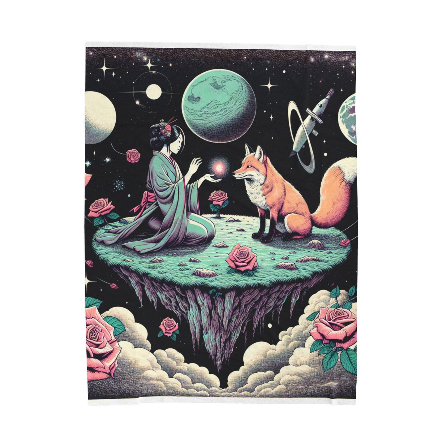 Floating Realm of Stars and Roses - Plush Blanket