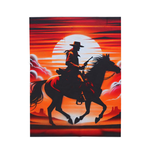 Rider in Fiery Landscape - Plush Blanket