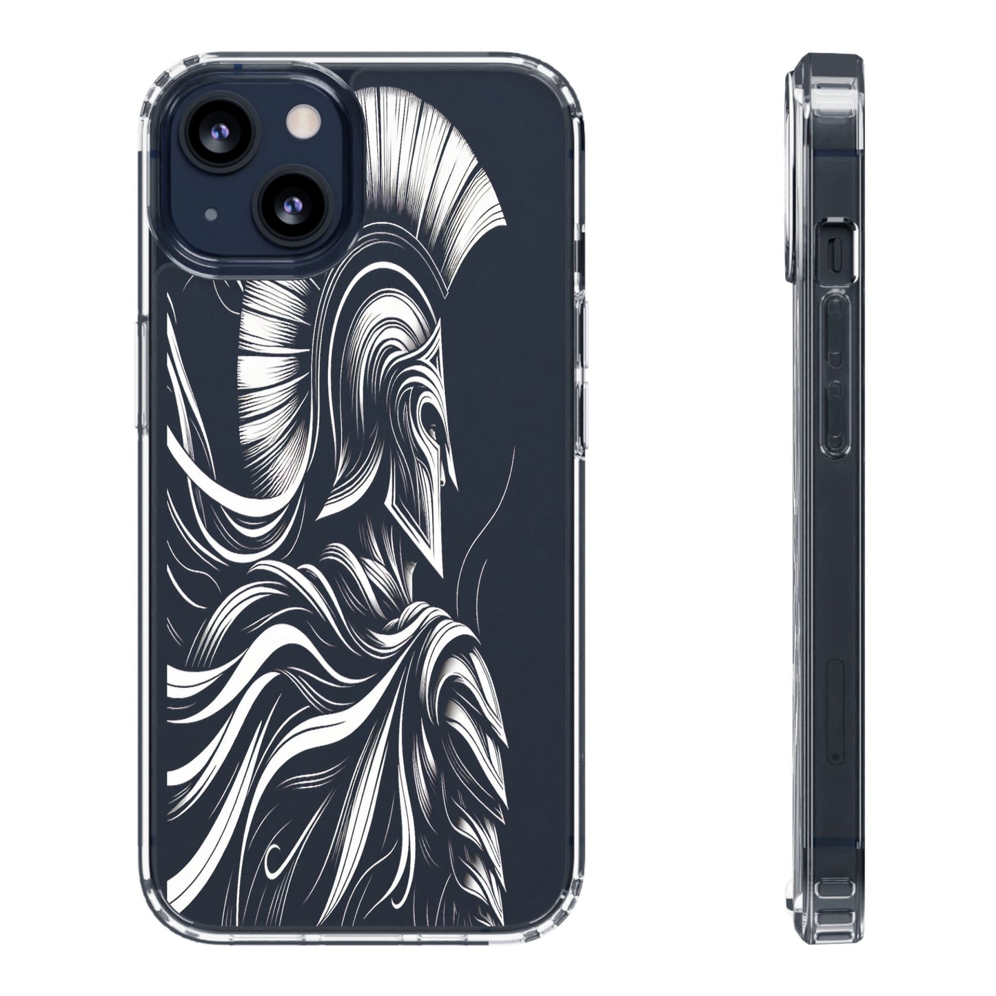 Transparent Helmeted Sentinel in Monochrome Motion Iphone Case Compatible With Iphone 16 15 14 - Clear Phone Cover