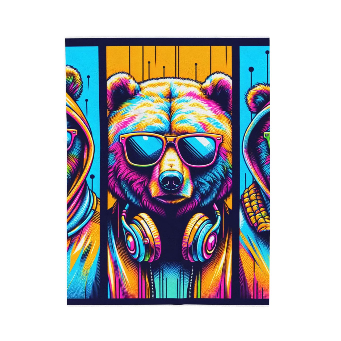 Bear Trio in Neon Attire - Plush Blanket