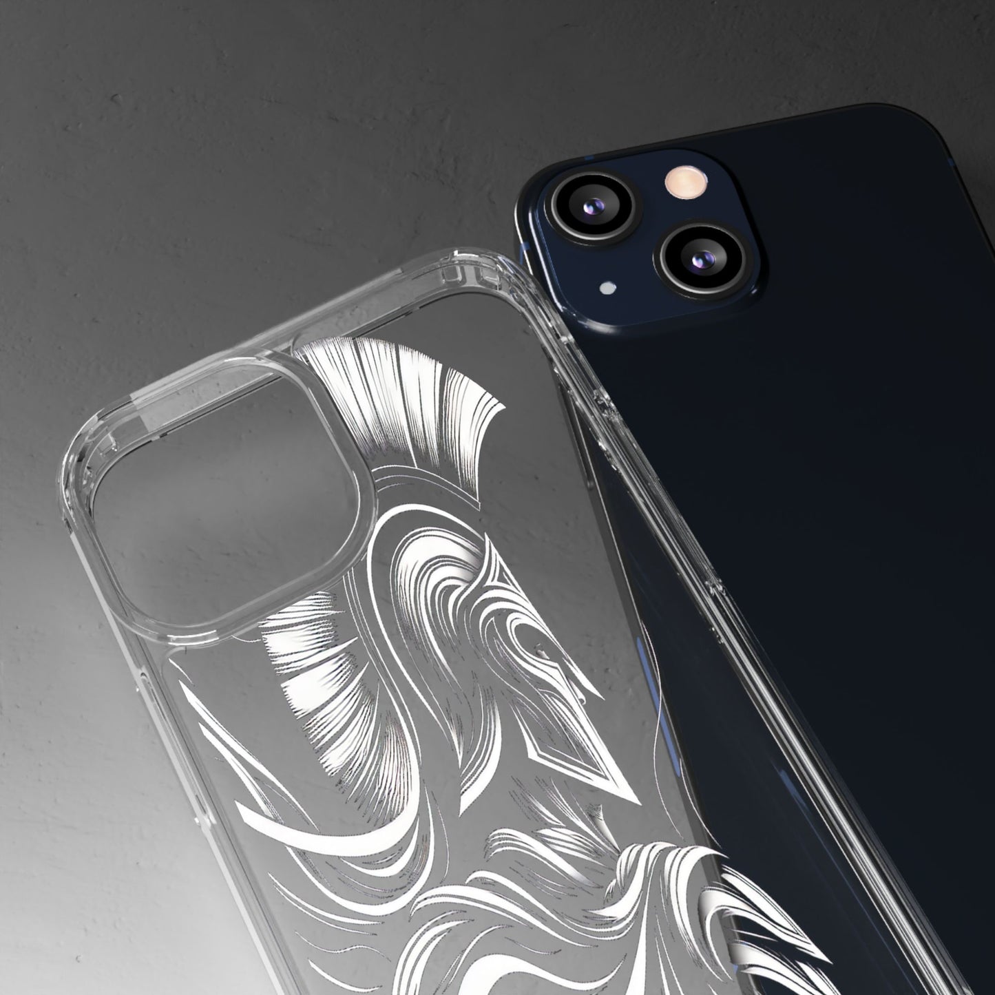 Transparent Helmeted Sentinel in Monochrome Motion Iphone Case Compatible With Iphone 16 15 14 - Clear Phone Cover