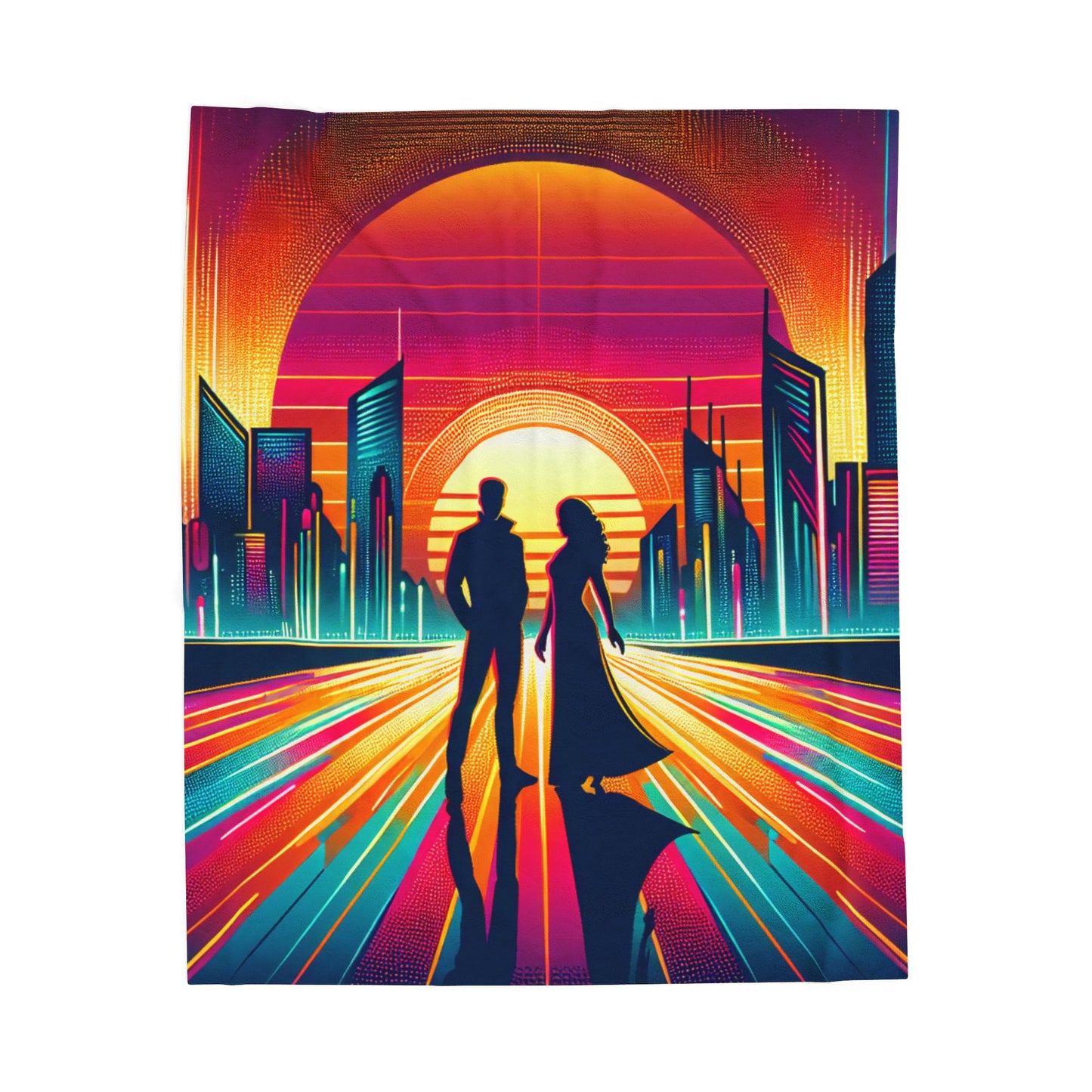 Illuminated Cityscape Encounter - Plush Blanket
