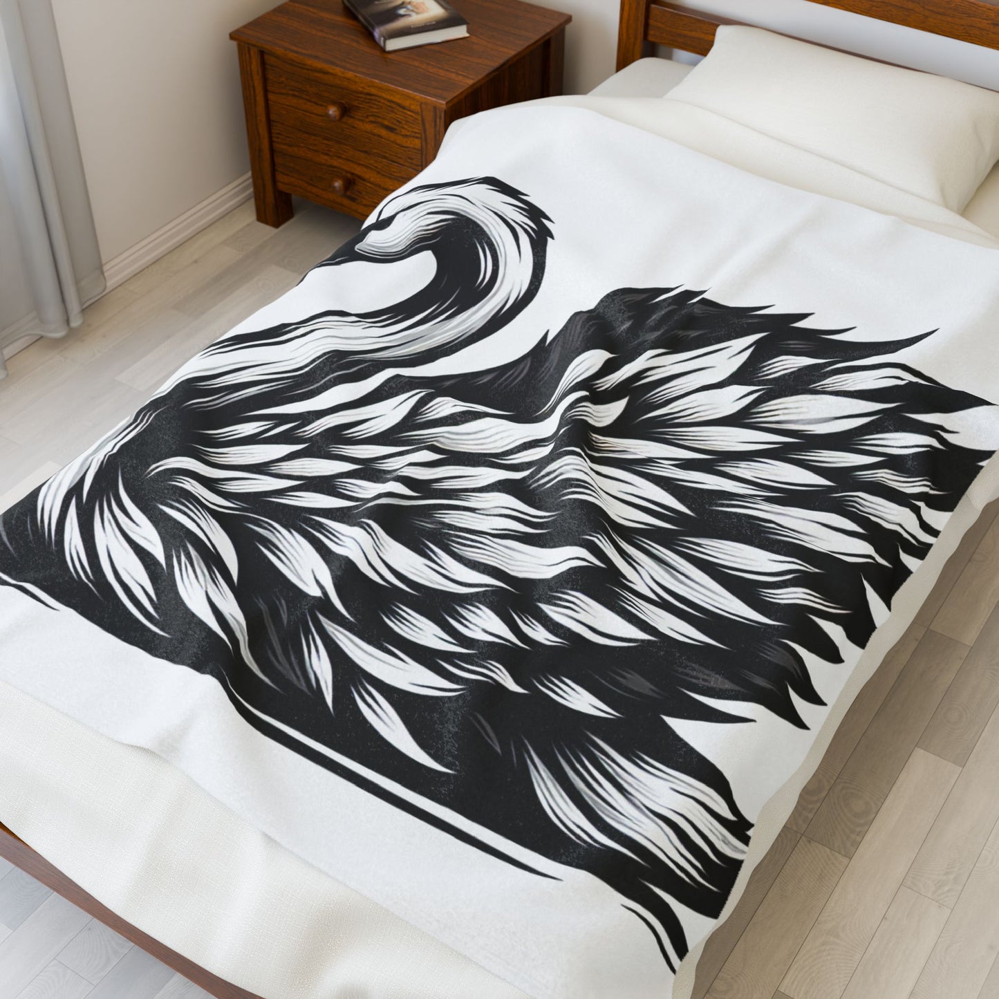Monochrome Plume Elegance- Plush Blanket