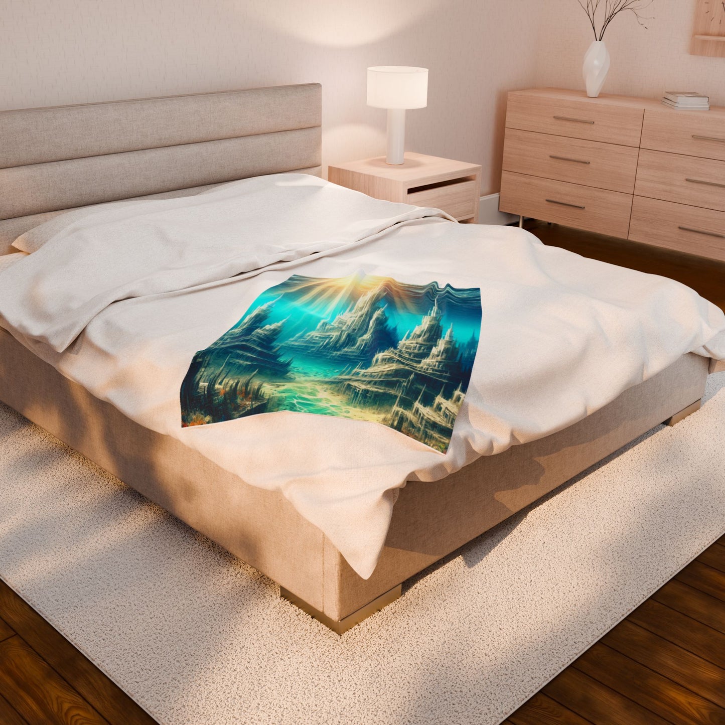 Underwater Cityscape Odyssey - Plush Blanket