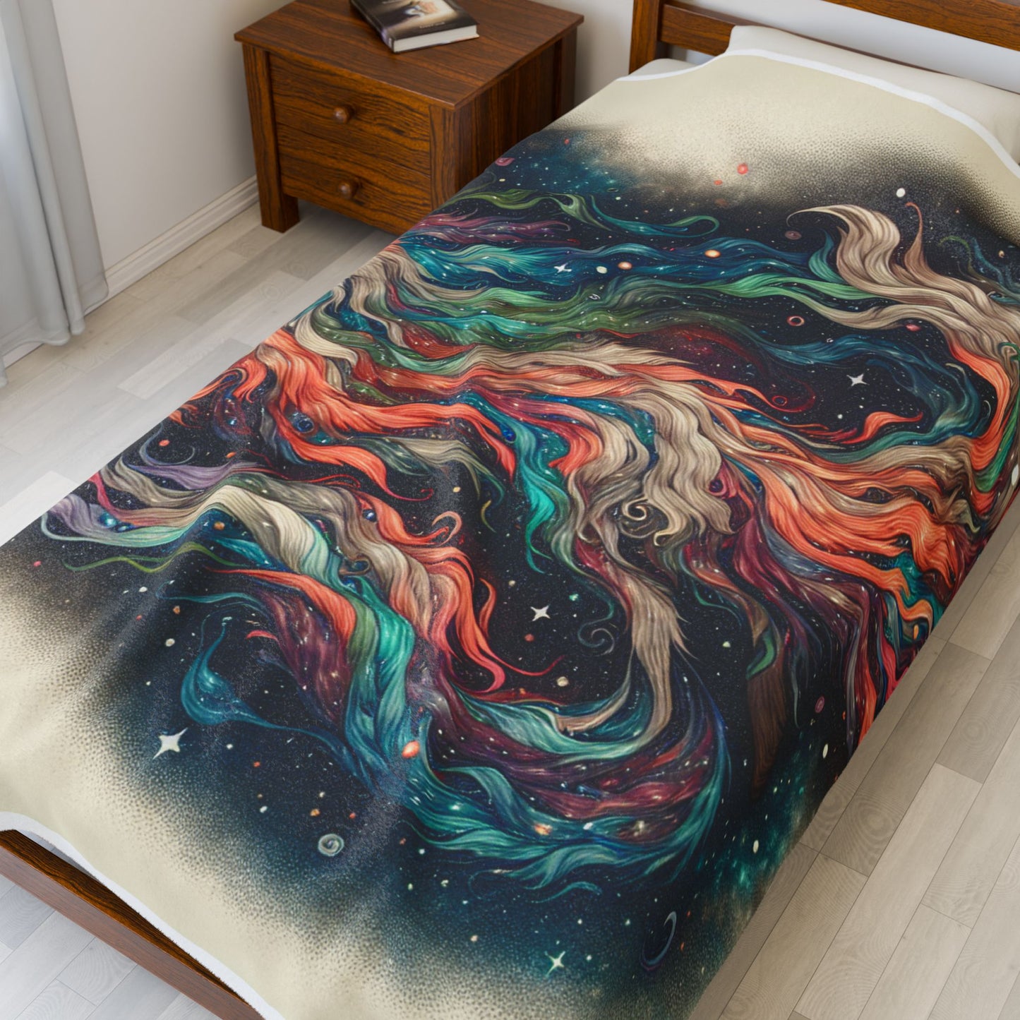 Enigmatic Fox with Cosmic Tails - Plush Blanket