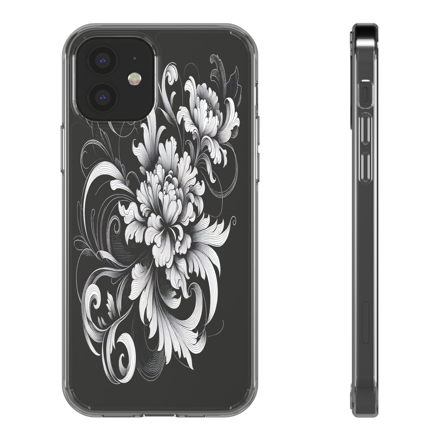 Transparent Intricate Flourish Design Iphone Case Compatible With Iphone 16 15 14 - Clear Phone Cover
