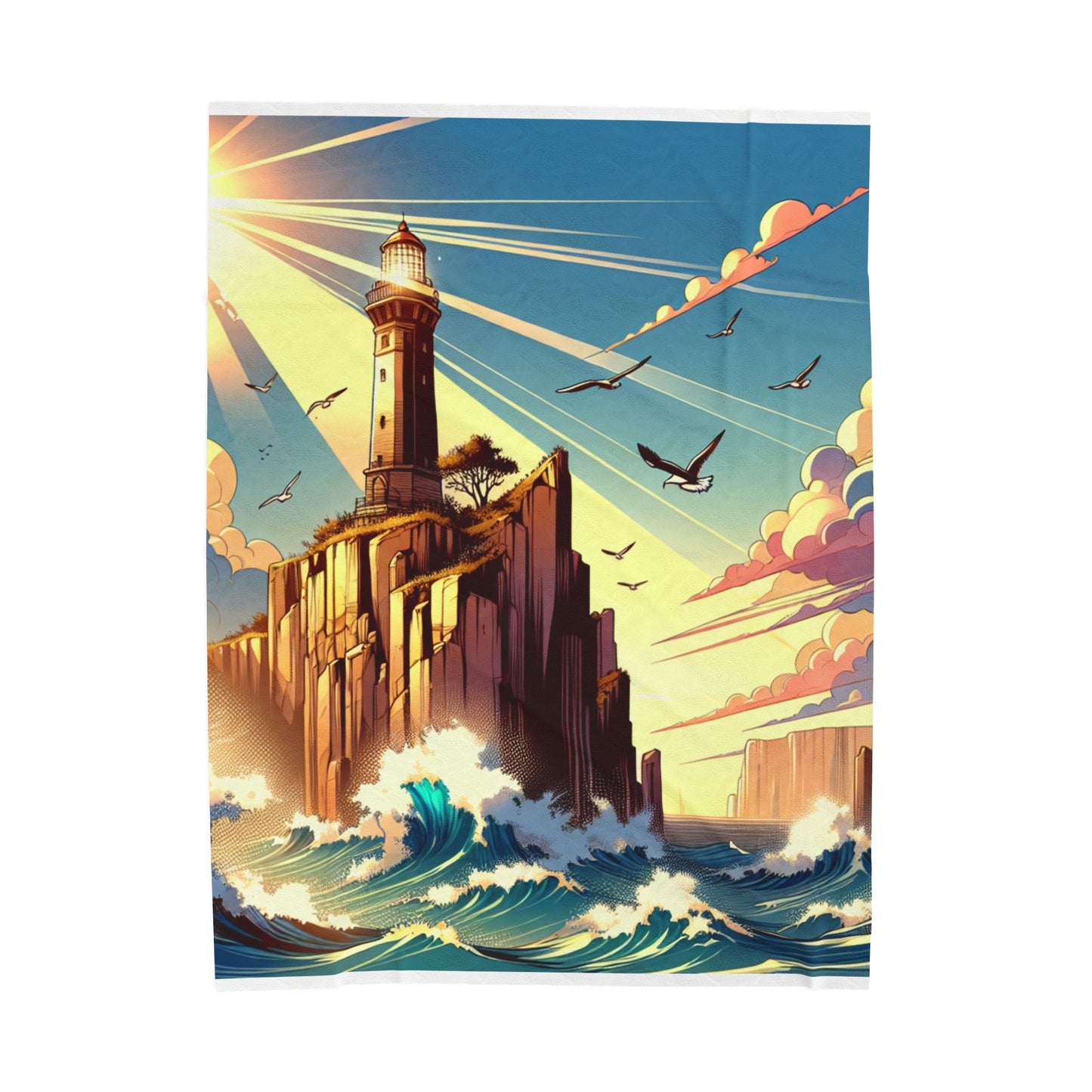 Lighthouse at the Edge of Waves - Plush Blanket