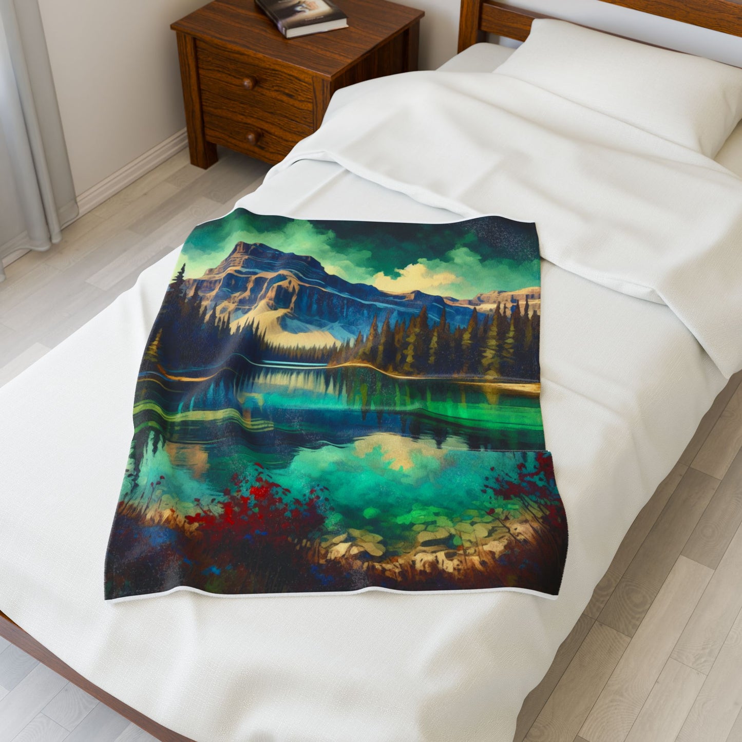 Alpine Serene Waterscape- Plush Blanket