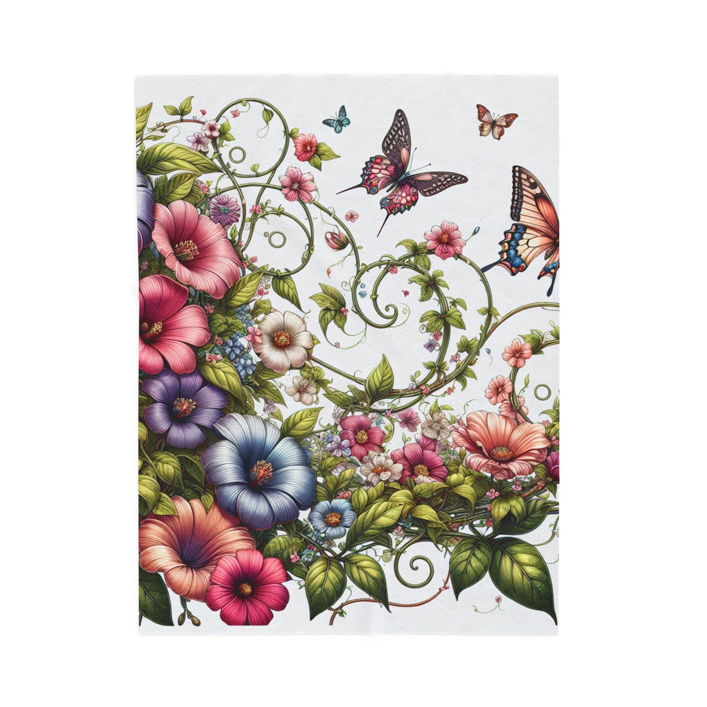 Butterflies and Springtime Blooms- Plush Blanket