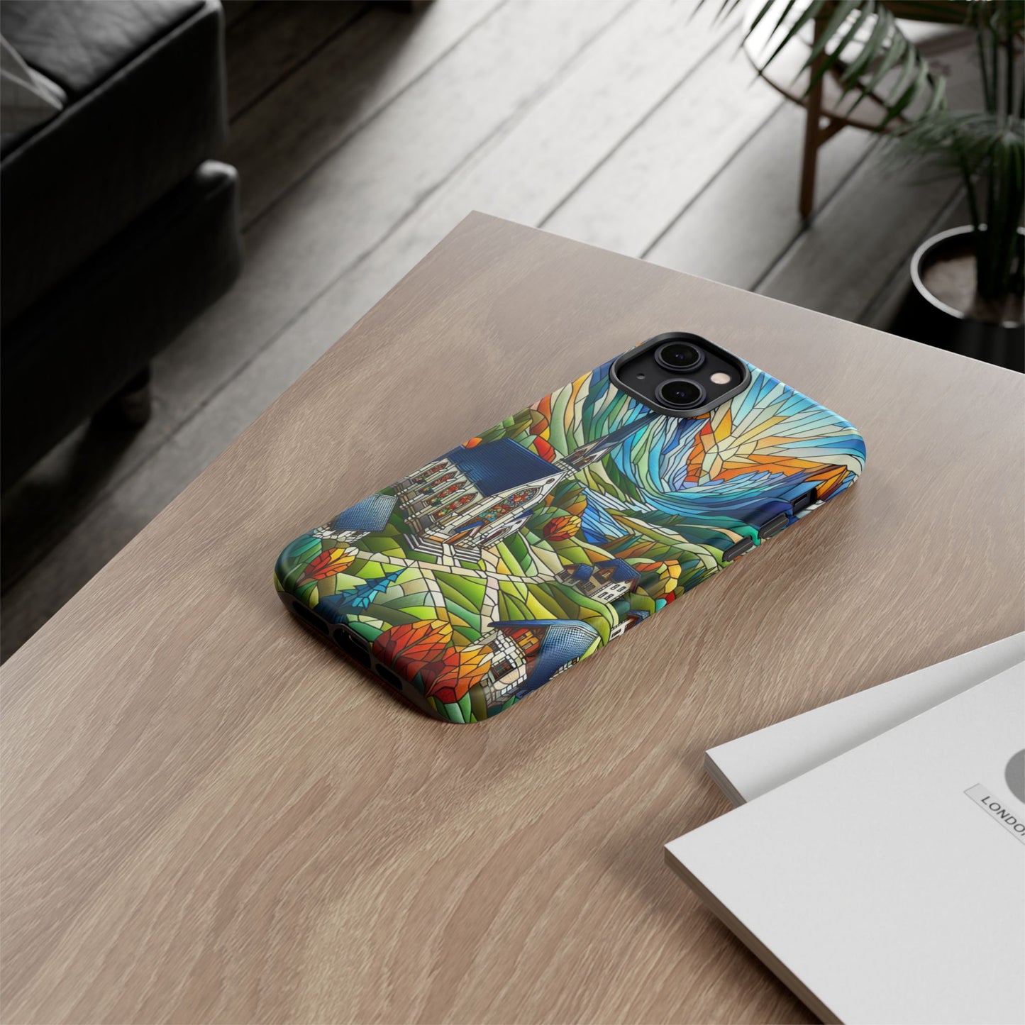 Stained Glass Countryside Scene - Phone Case