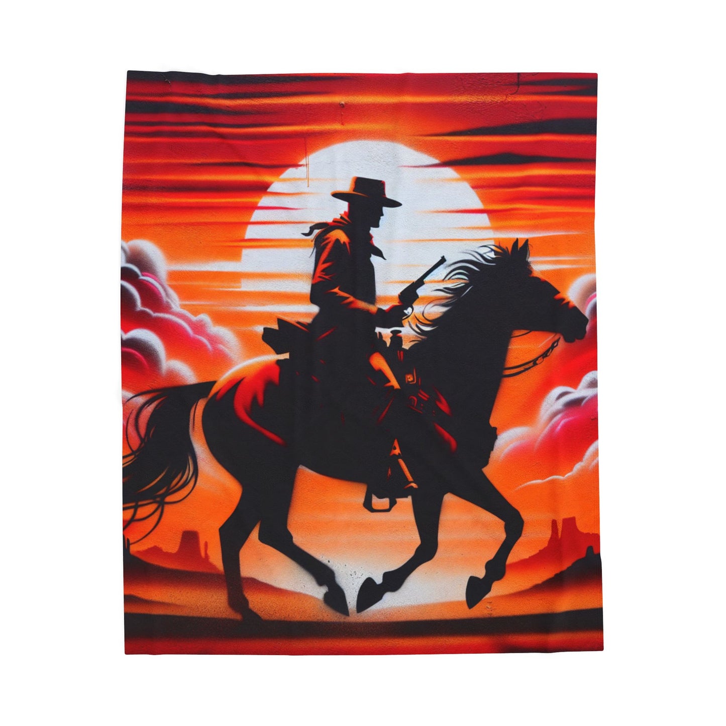 Rider in Fiery Landscape - Plush Blanket