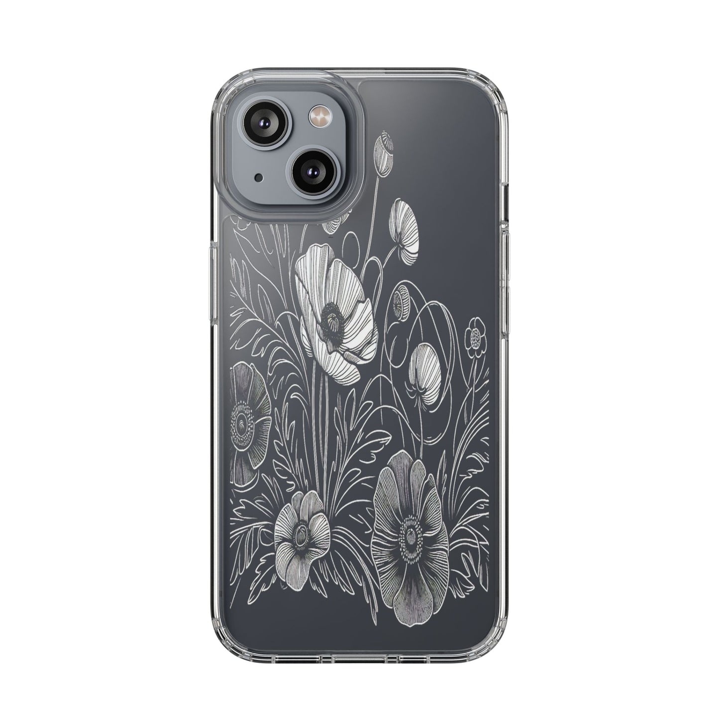 Transparent Black and White Floral Design Iphone Case Compatible With Iphone 16 15 14 - Clear Phone Cover