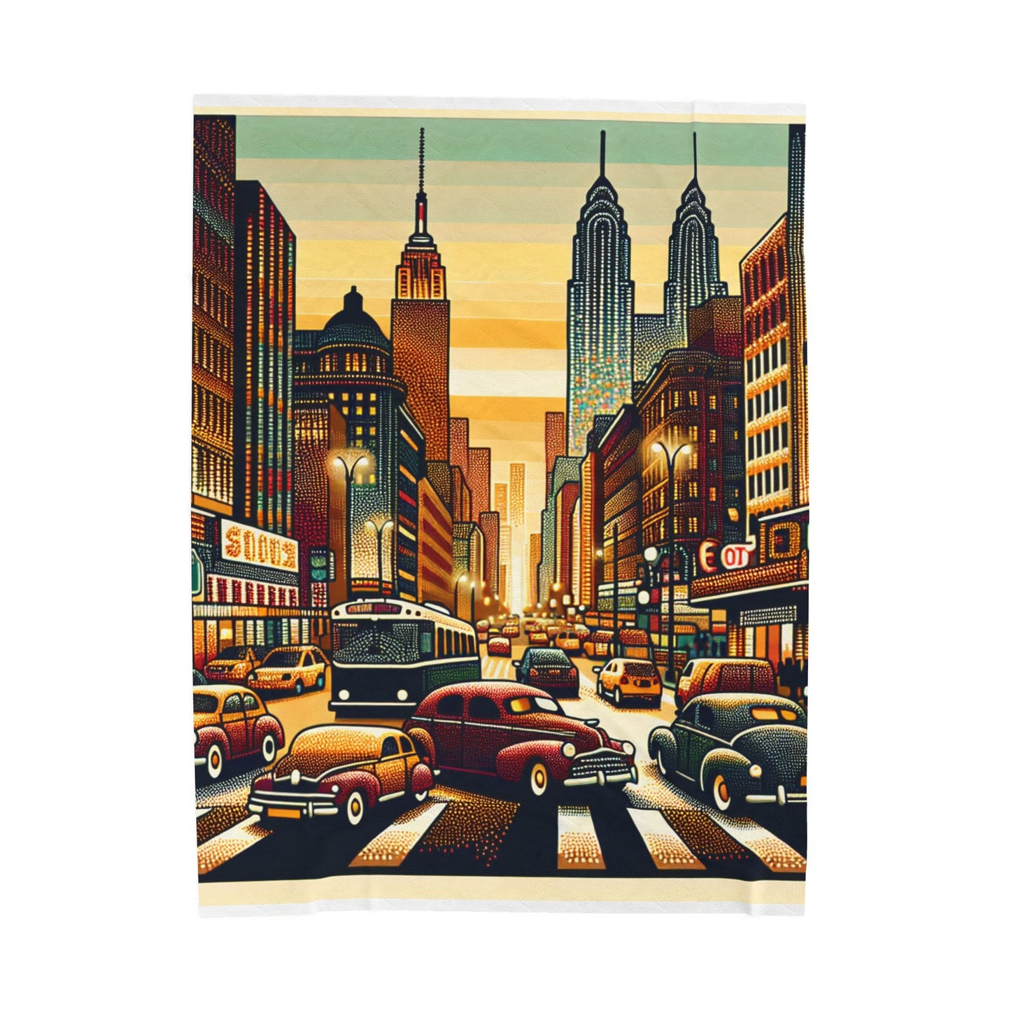 Bustling Streetscape at Dusk - Plush Blanket