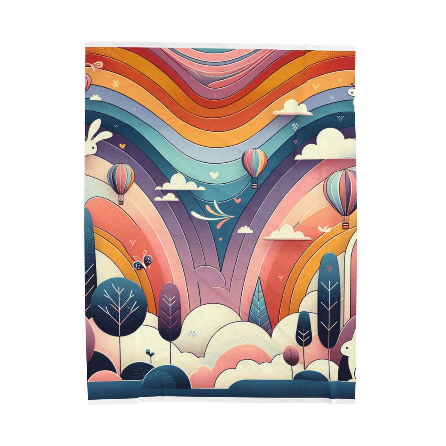 Balloons and Rabbits in a Pastel Paradise - Plush Blanket