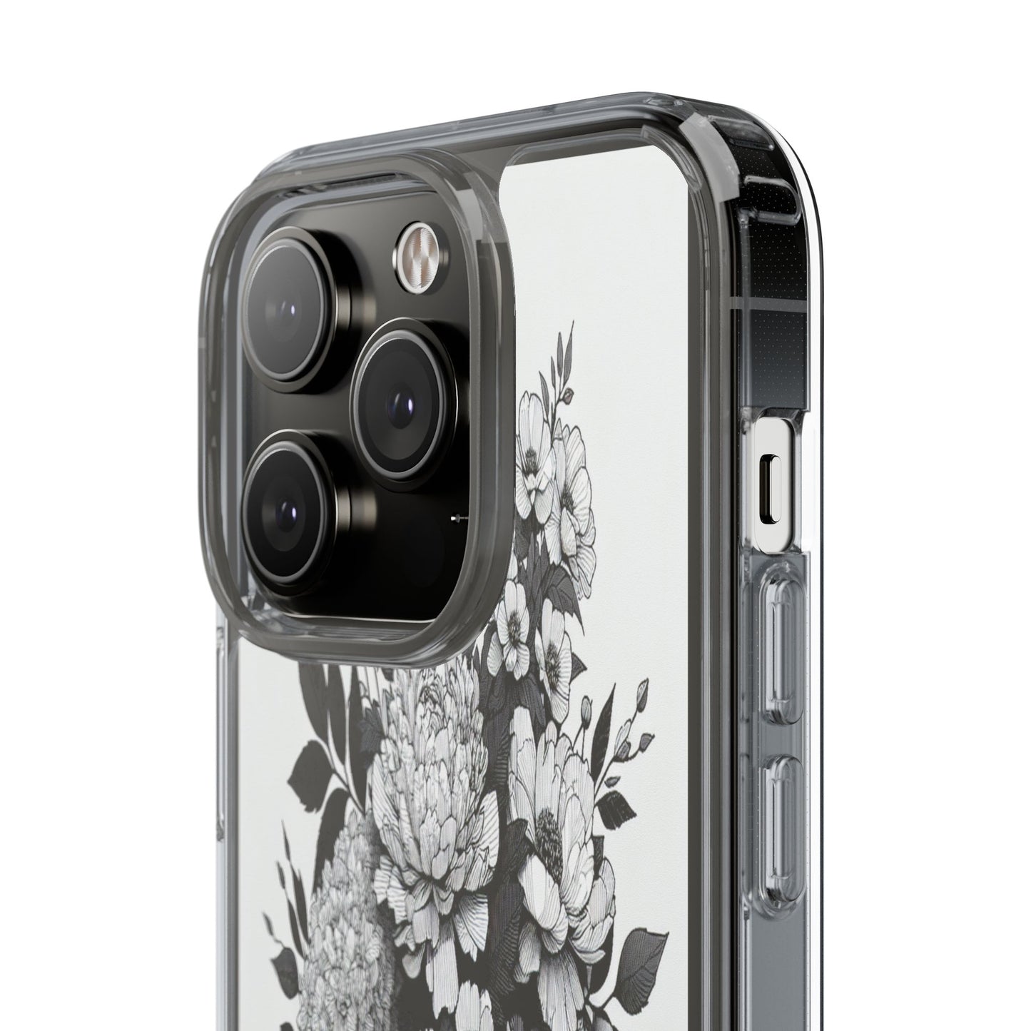 Transparent Floral Arrangement in Black and White Iphone Case Compatible With Iphone 16 15 14 - Clear Phone Cover