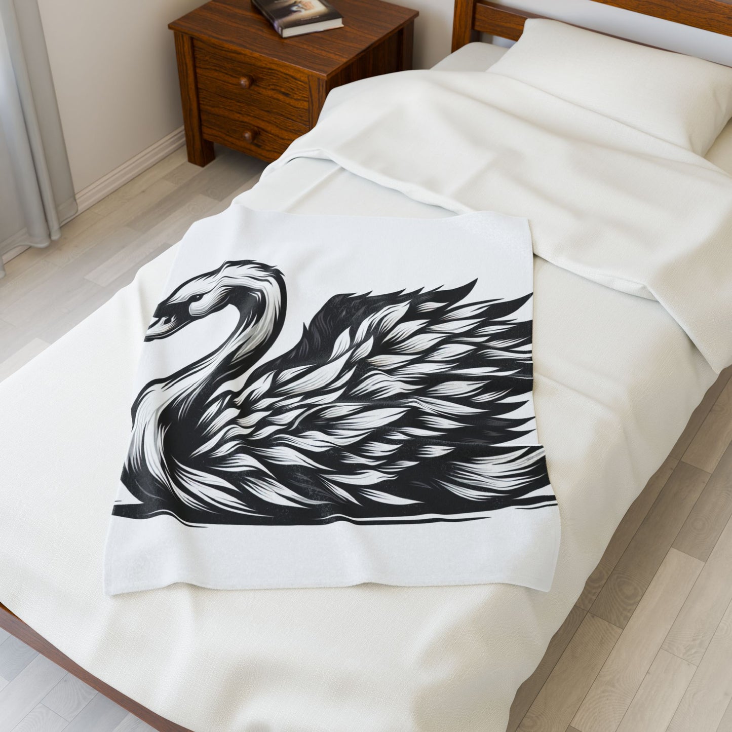 Monochrome Plume Elegance- Plush Blanket