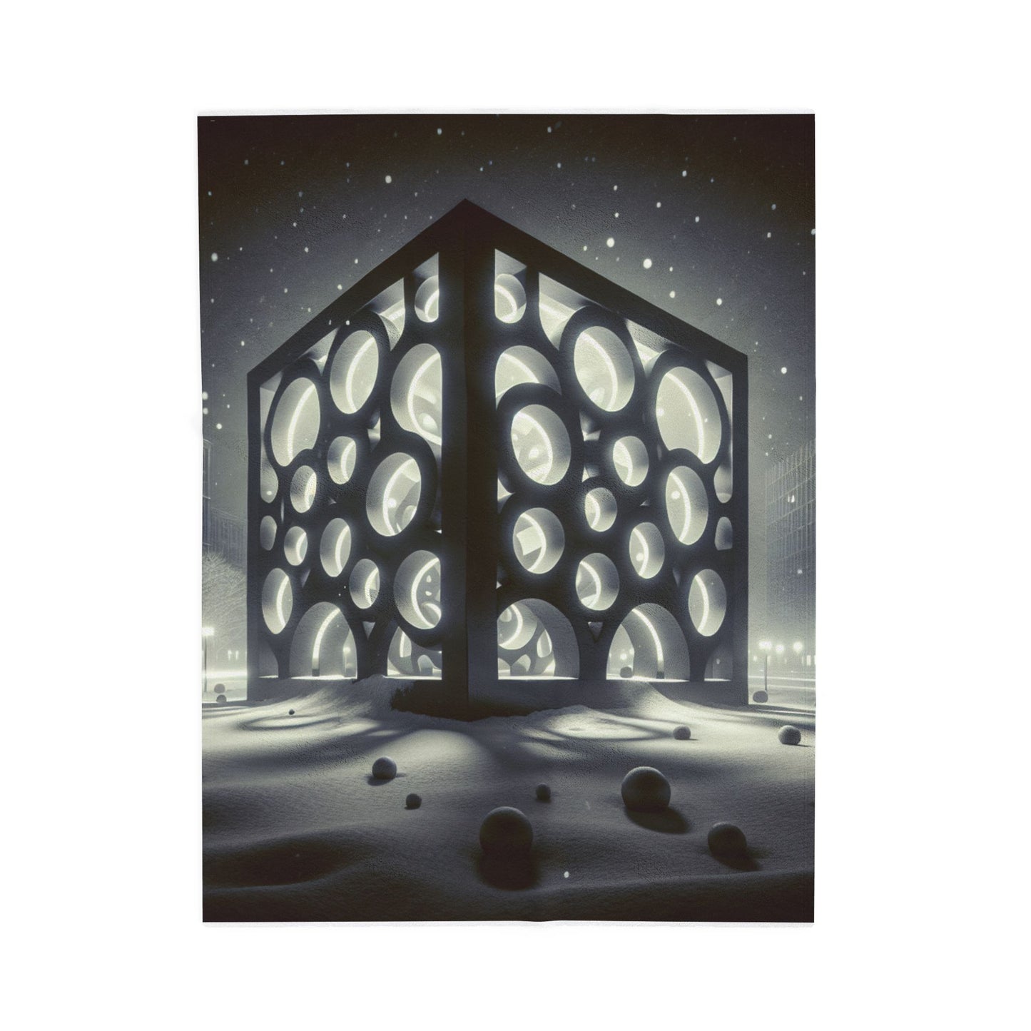 Illuminated Winter Cube Scene - Plush Blanket