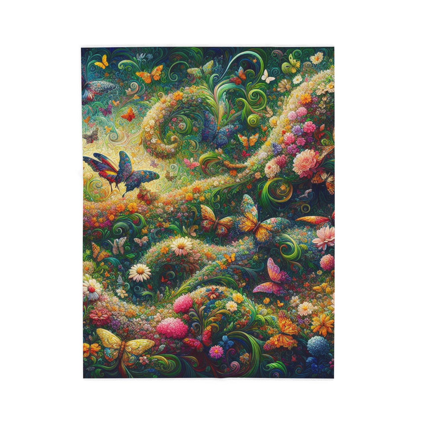 Butterfly Sanctuary in Blooming Meadow - Plush Blanket