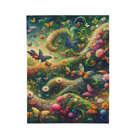 Butterfly Sanctuary in Blooming Meadow - Plush Blanket